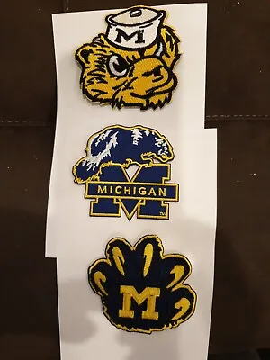 $13 • Buy (3) University Of Michigan Wolverines  Embroidered Iron On Patches 3 X 2.75