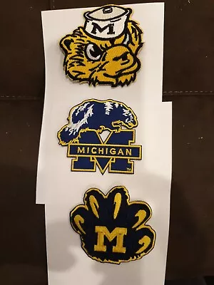 $13 • Buy (3) University Of Michigan Wolverines  Embroidered Iron On Patches 3 X 2.75