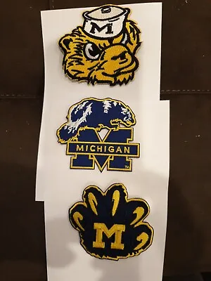 (3) University Of Michigan Wolverines  Embroidered Iron On Patches 3 X 2.75 • $13