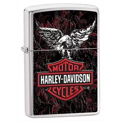 Zippo Lighter - Harley Davidson Eagle & Leather Look Brushed Chrome - 852203 • $35.44