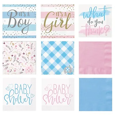 NAPKINS -Babyshower Party Serviettes Tableware Boy Girl Pink Blue Unisex • £2.69