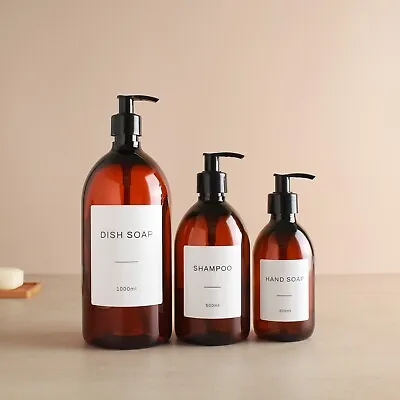 £9.99 • Buy Amber Plastic Labelled Bottle With Black Dispenser Pump For Soap/Shower/Shampoo