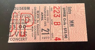 Elvis Concert Ticket Stub Greensboro North Carolina April 21 1977 • $125