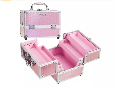 FRENESSA Makeup Train Case Beauty Cosmetic Box 4 Tier Trays Jewelry Storage Pink • $25.19
