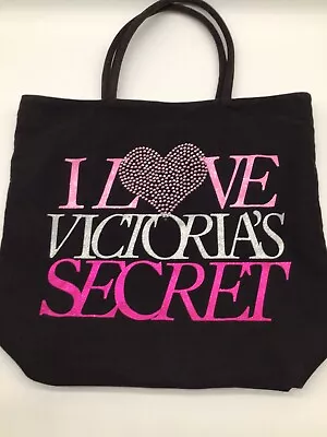 Victorias Secret I Love Victorias Secret Tote Bag Black Pink Silver Glitter • $14.87