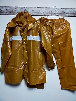 Very Rare Soft Vinyl PVC Rainsuit Hooded Jacket And Pants Orange Shiny Glossy • $36