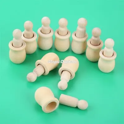£13.98 • Buy 10Pcs Blank Wooden Peg Dolls People Nesting For Paint Stain Kids DIY Crafts Toy