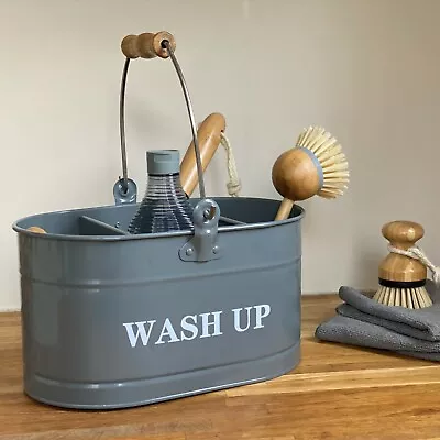 Washing Up Kitchen Sink Tidy Tin Caddy Storage In French Grey • £15.99