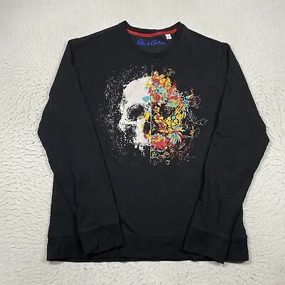 Robert Graham Sweater Mens XL Black Long Sleeve Floral Skull Classic FIt • $34.95