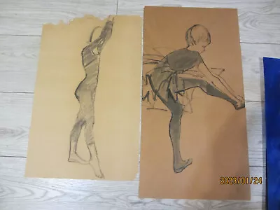 2 Vintage Charcoal Drawing Young Female Dancer  Largest 12  X 24  • $9.99