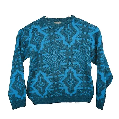 Vtg Le Tigre Cool Funky Blue Spectral Pattern Acrylic Mens Pullover Sweater Sz M • $34.95