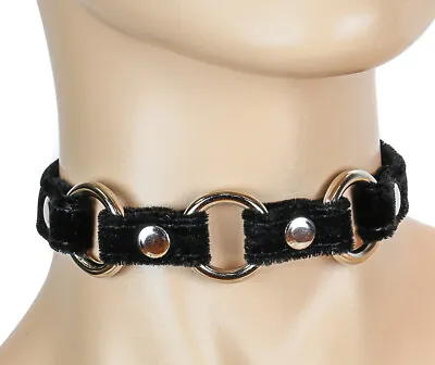 Black Velvet O Ring Choker Punk Goth Rockabilly Gothic Collar Bondage Vampire  • $18.99