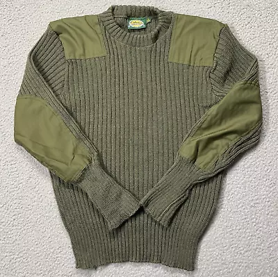 Vtg Cabelas 100% Wool Shooting Sweater Pullover Army Green Elbow Patch Men's S • $21.99