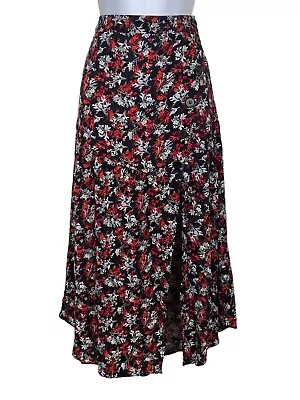 ZARA Skirt Women's SZ Large Floral Black Side Split Ditsy Pattern A-Line Boho • $15