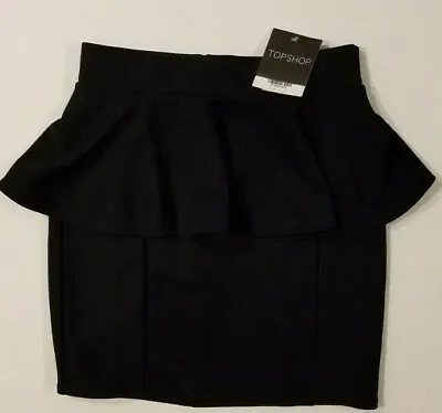 £12.57 • Buy Top Shop Black Peplum Mini Skirt Size 2, Ribbed, New W/tag