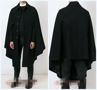 Men's Woolen Jacket Cape Cloak Shawl Outwear Coat Single Breasted  Loose Plain  • $144.63