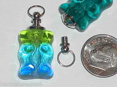 1pc Miniature Small Glass Gummi Bear BOTTLE Gummy Perfume Vial Charm Pendant NEW • $12.96