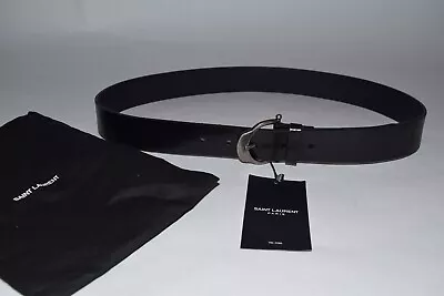 NWT! $375 YSL Saint Laurent Vegetal Black Leather Belt Silver 90CM • £190.02