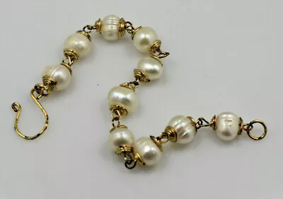 Vintage Gold Tone Cultured Baroque Pearl Chain Link Swirl Bracelet 7 1/2  • $16.99