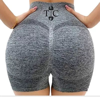 Women's Gray Seamless Yoga Shorts High Waist Size S To L  Till I Collapse  • $7.99