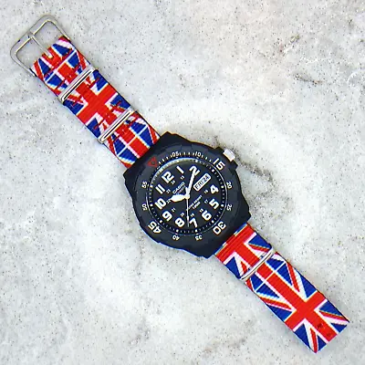 Casio Dive Watch With Union Jack Ballistic Nylon Strap (MRW-200H-1BVES) • £45.40