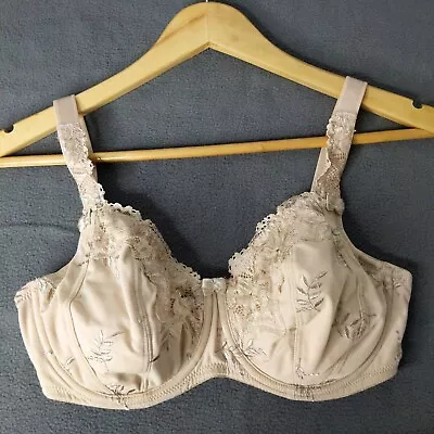 Bras N Things Bra 12DD Beige Minimiser Underwire Soft Cup Lace Trim • $14.95