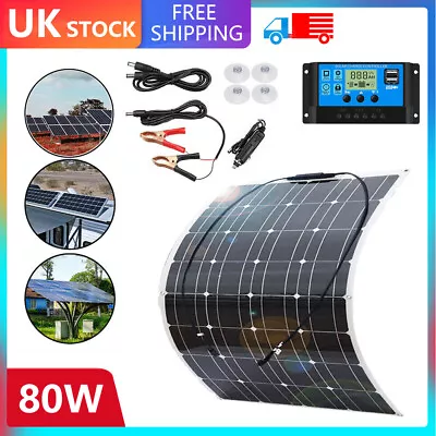 80W Flexible Solar Panel Kit 12V Battery Charger Controller For Car Caravan Boat • £47.79