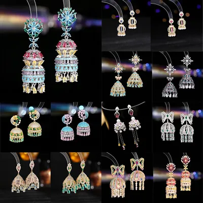 Cubic Zircon Drop Earrings Indian Jhumka Jhumki Gypsy Jewelry Ethnic Bridal Gift • $21.65