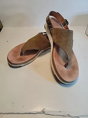 Ugg Treadlite Light Brown Suede Thong Sandals Size 6 • $18