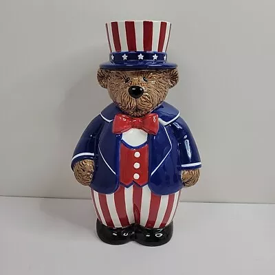 Harry & David Patriotic Bear Cookie Jar Uncle Sam Stars And Stripes Top Hat • $69.99