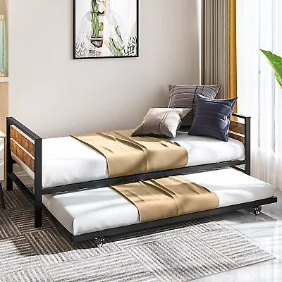 $159.99 • Buy Twin Daybed With Pull Out Trundle Steel Slat Support Adjustable Sofa Bed Couch