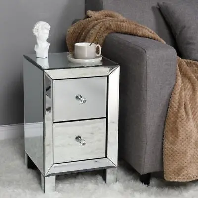 Nightstand Mirrored Bedside Table Accent Side Table Mirror Finished 2 Drawers • $70.99