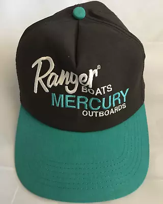 Mercury Outboards Ranger Boats Snapback Ball Cap Hat Black Blue Vtg Made In Usa • $29.95