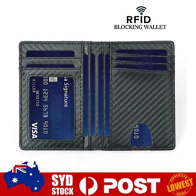 $9.25 • Buy Mens Credit Card Drive Licens Holder Carbon Fiber RFID Blocking Slim Wallet AU O