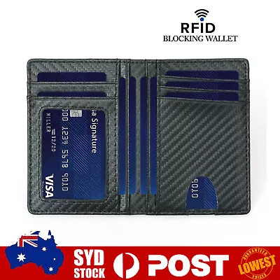 Mens Credit Card Drive Licens Holder Carbon Fiber RFID Blocking Slim Wallet AU O • $9.29