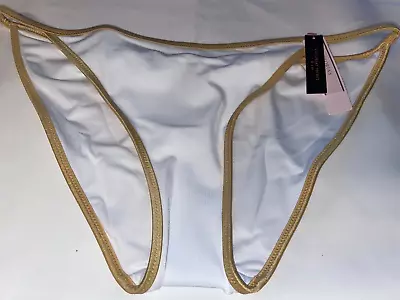 Victoria Secret Swim Bikini Bottom SEXY Sz L Cheeky White Gold • $12.99