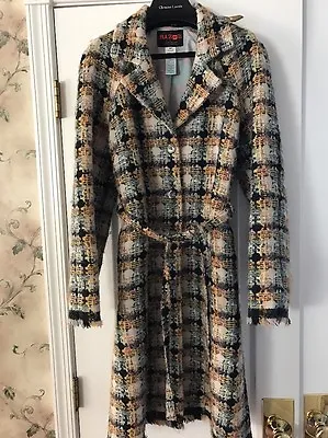 £317.94 • Buy Bazar Christian Lacroix Lightweight Wool Plaid Coat Belted Size 42 