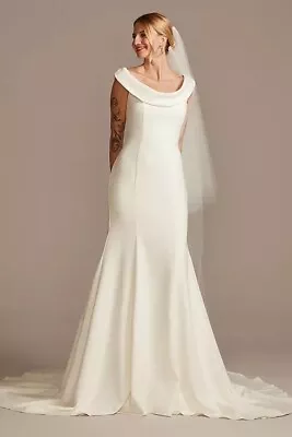 Crepe Off Shoulder Mermaid Wedding Dress 6P • $675