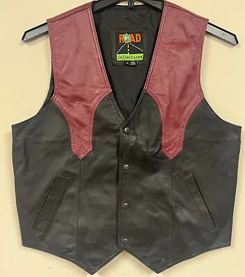 Men's Leather Vest Western Style Black & Burgundy Color - Genuine Leather - New • $49.99