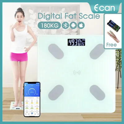 Wireless Digital Bathroom Body Fat Scale 180KG WHITE Bluetooth Scales Weight AU • $18.99