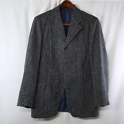 Vtg Bespoke 42R Blue Tweed Back Belted 4Btn Western Blazer Jacket Sport Coat • $49.99