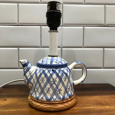 Vintage Hand-Painted Blue And White Teapot Accent Table Lamp - Charming Décor • $35