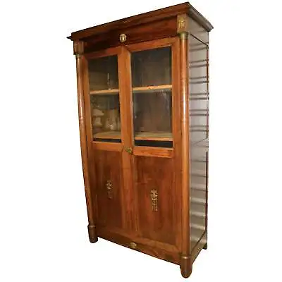 19th Century French Mahogany Empire Armoire | Cabinet |Brass Mounts Glass Doors • $8195