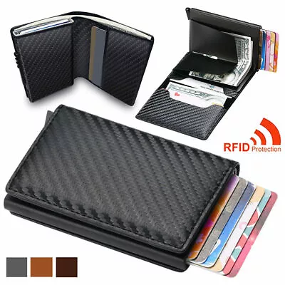 $14.99 • Buy RFID Blocking Auto Credit Card Holder Leather Small Metal Wallet Money Clip Men