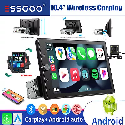 1 DIN 10.4  Car Stereo Wireless CarPlay/Android Auto MP5 Rotatable Screen Camera • $98.54