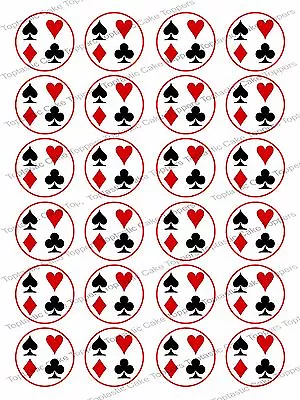 24 Playing Card Suits Edible Icing Party Cupcake Fairy Cake Bun Toppers • £4.65