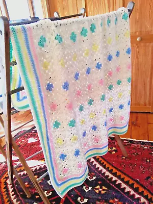 $24.95 • Buy Baby Afghan Blanket Hand Crocheted Granny Squares Premium Yarn Newborn Gift