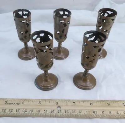5 Vintage Copper Overlay For Glass Small Stem / Cordial Twisted Base Sun Design • $24.95