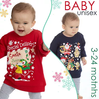 Baby Girls Boys Christmas Sweatshirt Pullover Xmas Jumper 100% Cotton 3-24 Month • £7.99