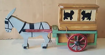 Antique Folk Art Donkey With Money Box Barrel Organ Cart. Handmade Wooden Toy • $105.68